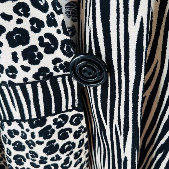 Multiples Jacket 2X Black White Animal Print Mixed Zebra Leopard Open Front - Picture 4 of 9